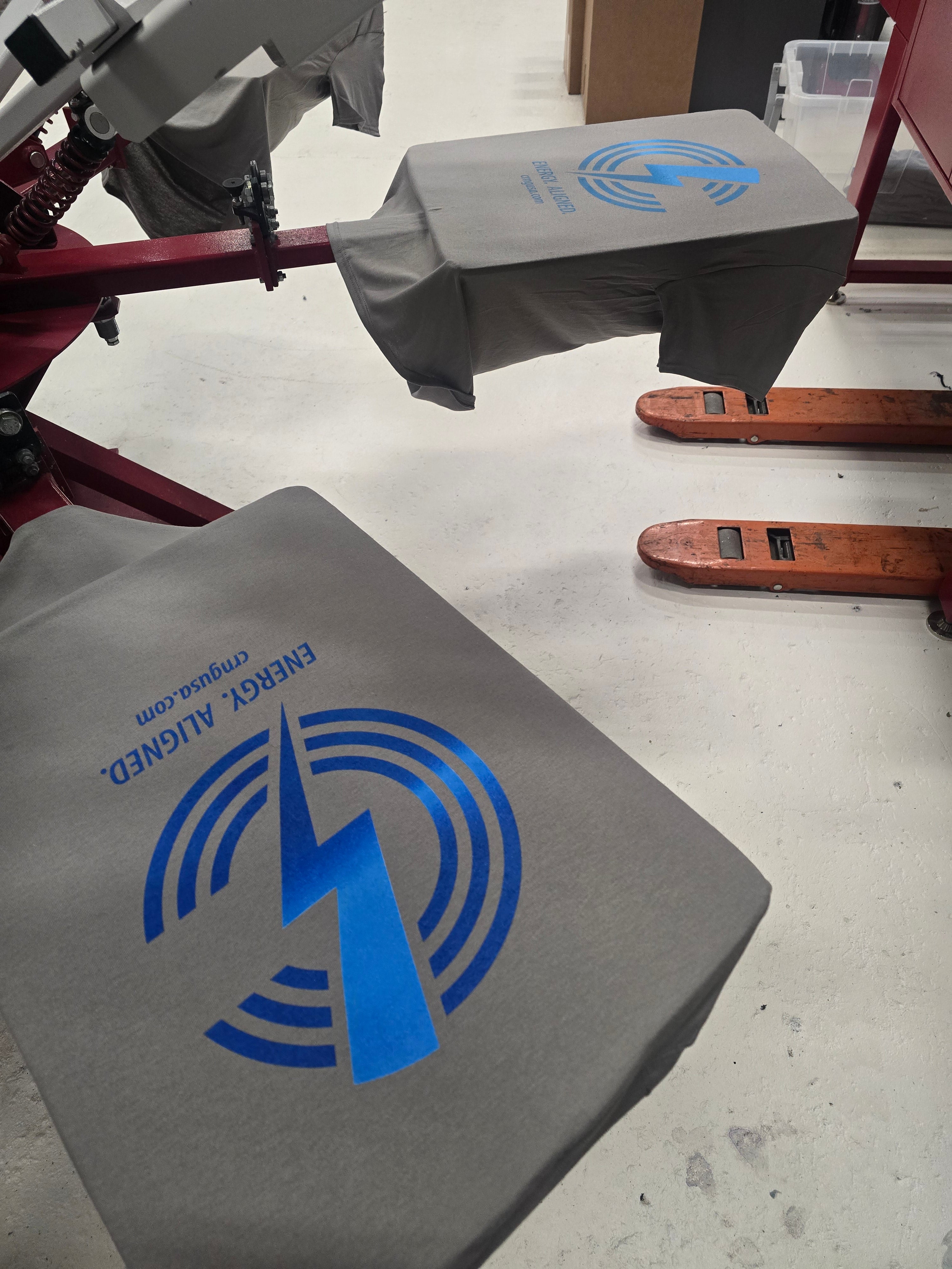 energy aligned tee shirts screen printed.
